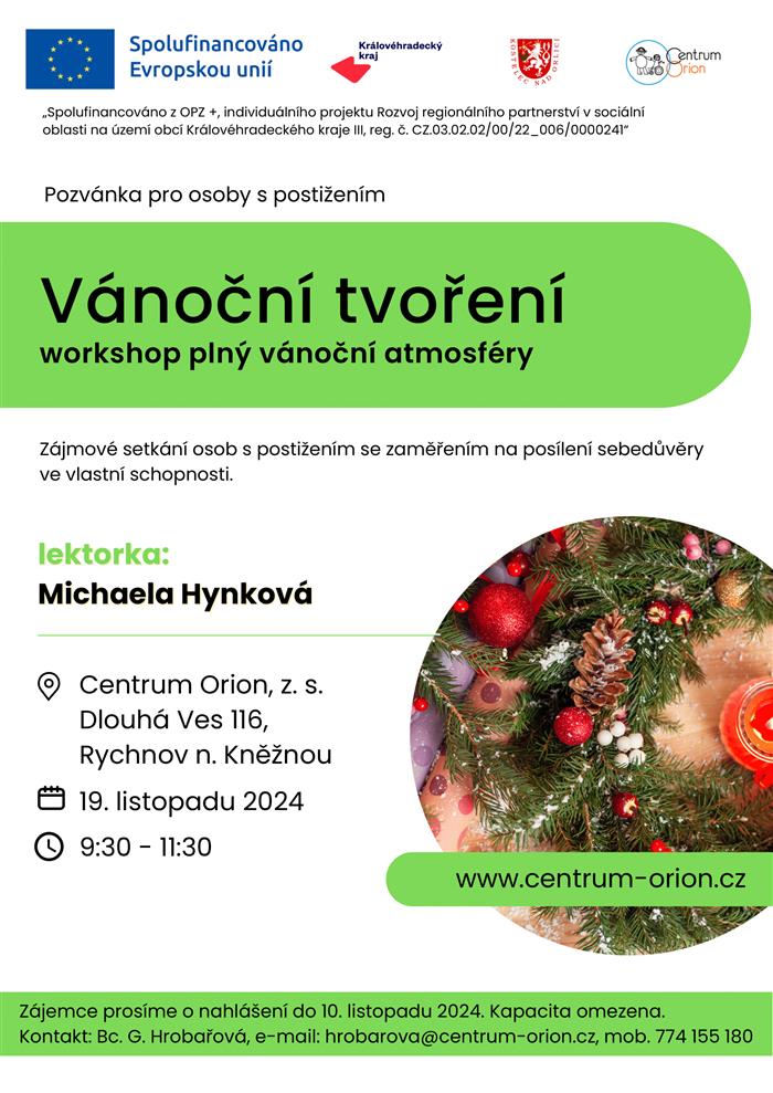 pozvánka, Vánoční tvoření – workshop plný vánoční atmosféry.